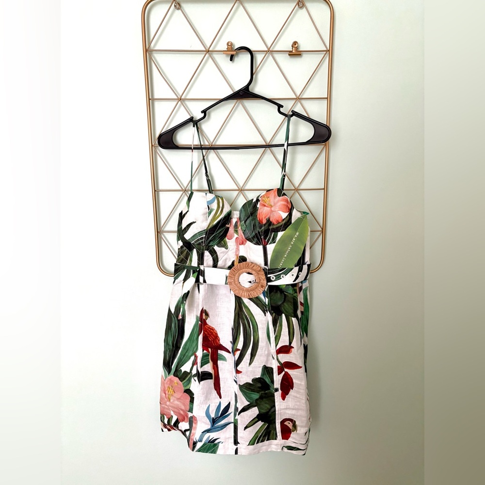 FARM Rio Midnight McCaw Fiesta Floral Linen Blend Mini Dress NWT Large - Picture 2 of 7